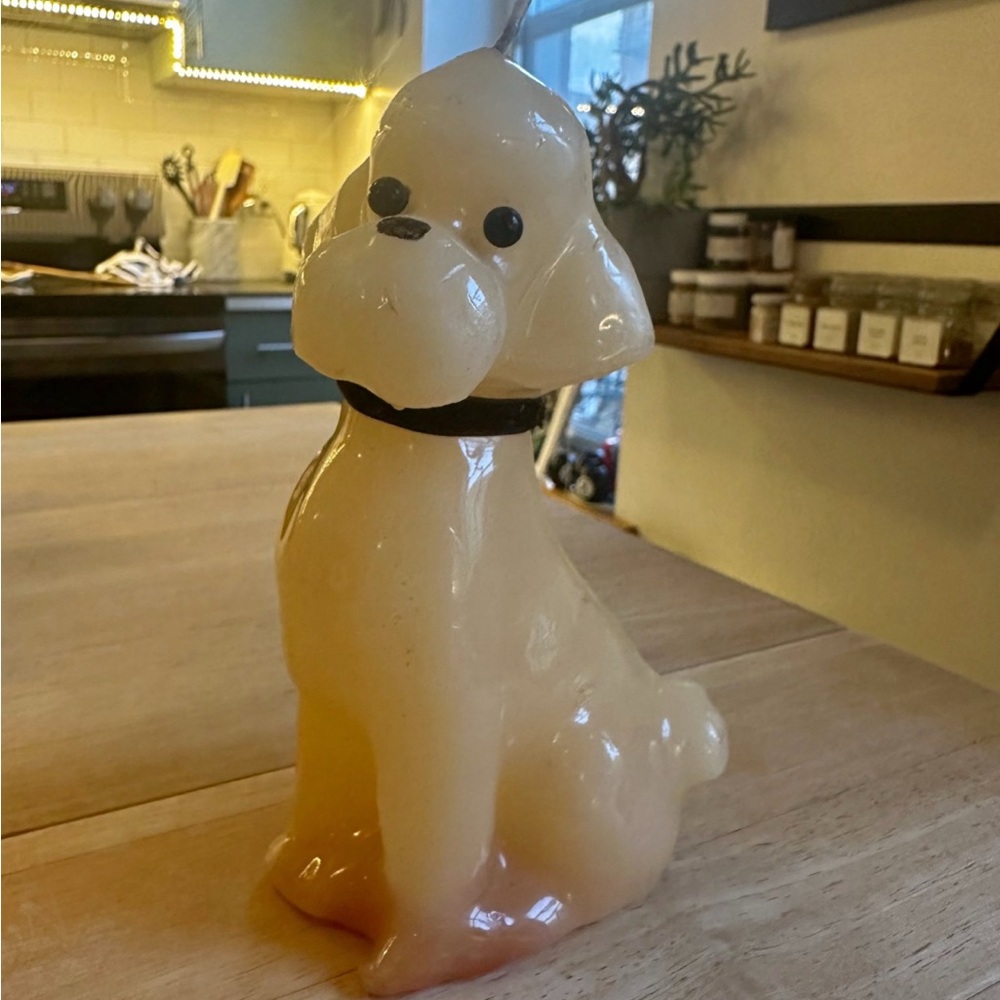 Vintage 50s 60s Adorable Kitsch White Poodle Candle